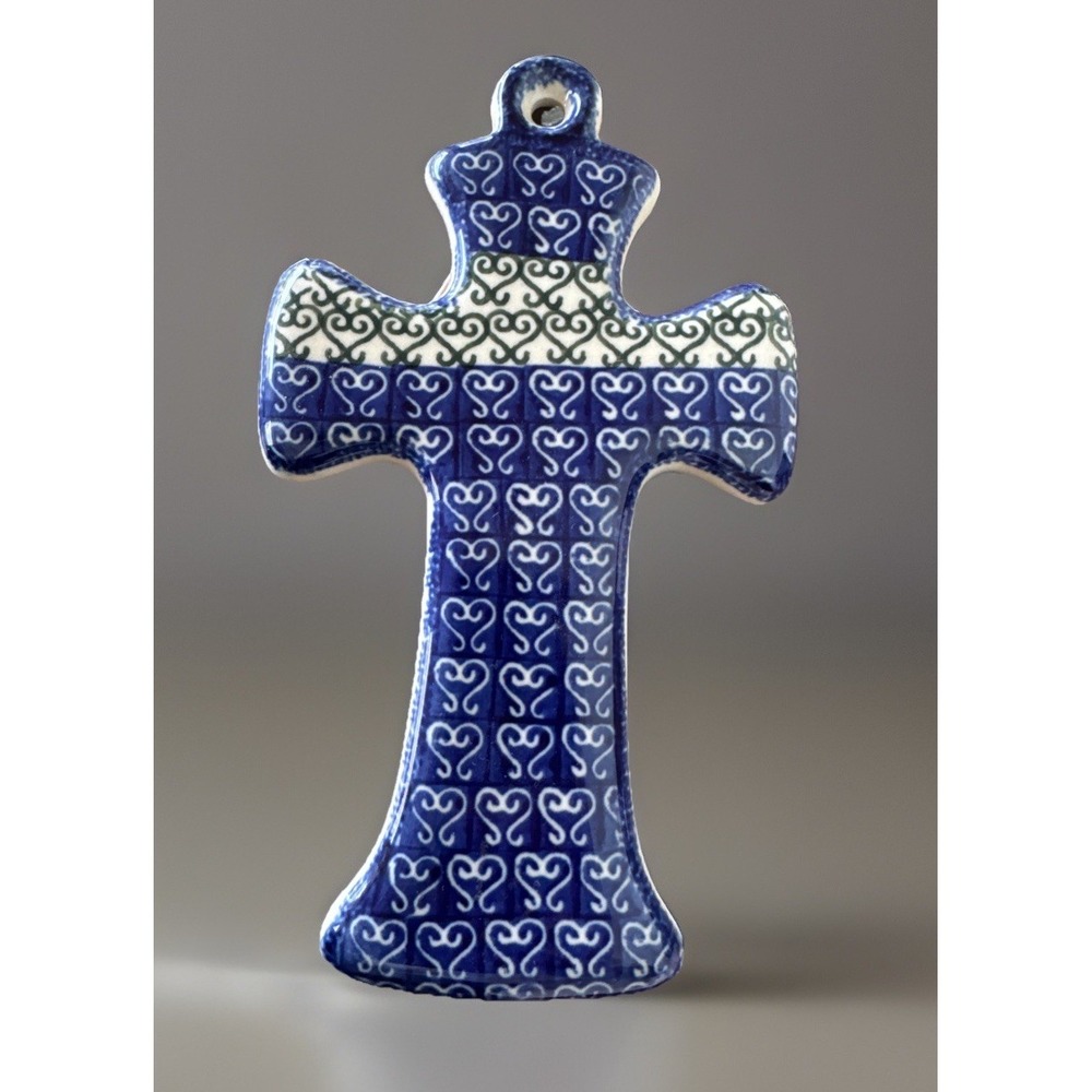 Polish Pottery Wall Cross Handmade Hand Painted Flowers Poland
